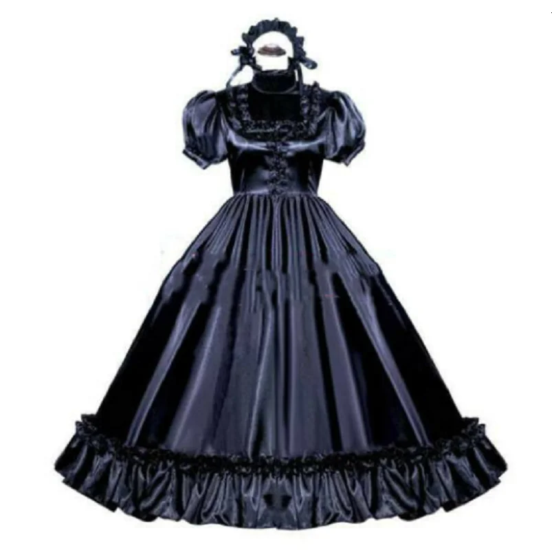 Черное атласное платье с замком французский стиль костюм для косплея