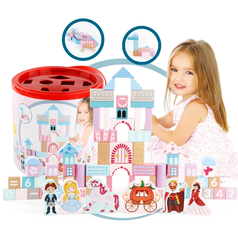 

Creative wooden baby building block. Princess and Prince. Pirate. Knight and Castle theme education stacking game toy gift