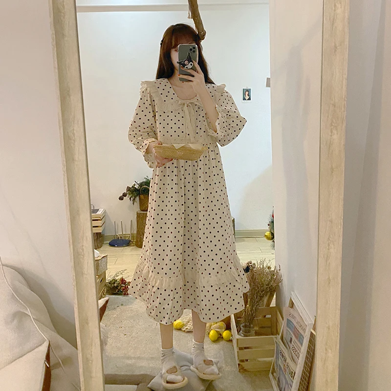 

COIGARSAM Vintage Patchwork Women dress Polka Dot Loose Embroidery Belt Dresses 6522