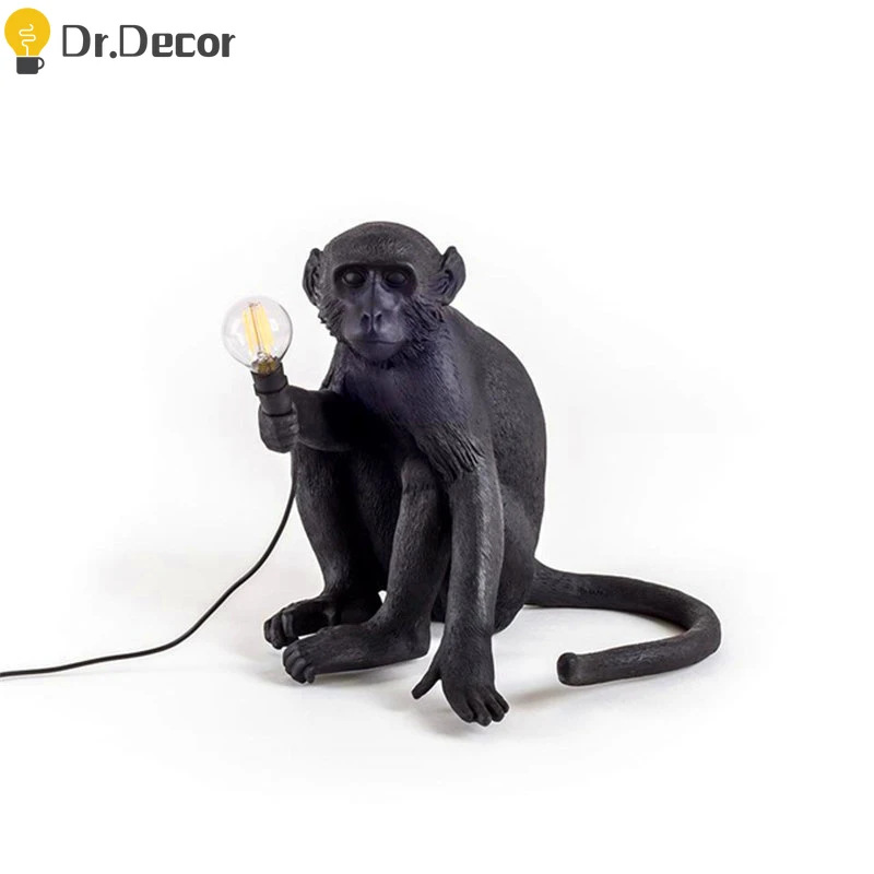 

Resin LED Monkey Lamp American Vintage Table Lamp Hemp Rope Hanging Lamp 7Color Loft Industrial Home Decor Table Light Luminaire