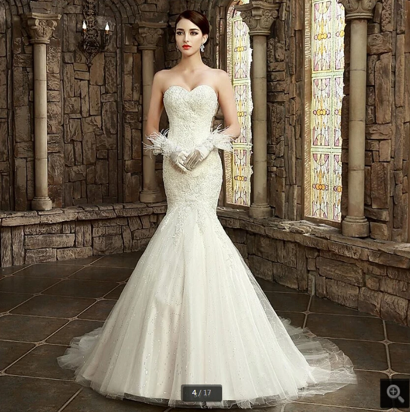 

2020 romantic ivory lace appliques mermaid wedding dress strapless with sweetheart neck court train wedding gowns custom made
