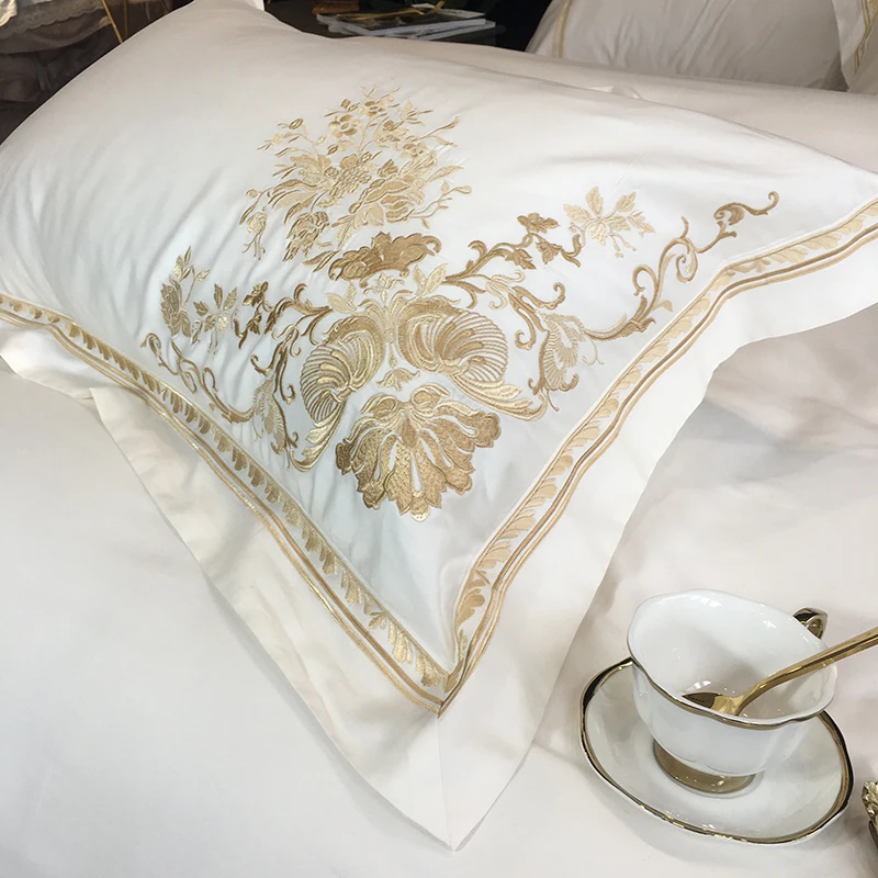 

White Red Chic Embroidery Duvet Cover Set 800TC Egyptian Cotton Luxury Premium Bedding Set Bed Sheet Queen King Size 4/7Pcs