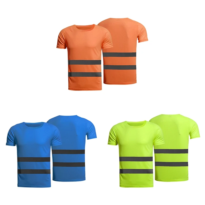 

Unisex Reflective Safety T-Shirt Short Sleeve High Visibility Tees Tops Safe Gear Fitness Gym Construction Site Sportswear