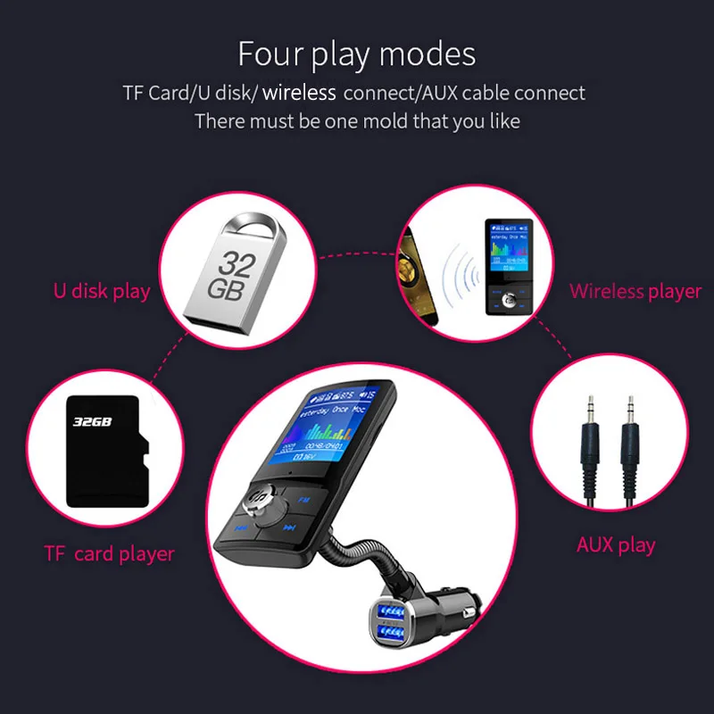 JaJaBor FM Transmitter Bluetooth Car kit Handsfree Support Folder Song Playback Large Color Screen Display AUX-IN MP3 Player | Автомобили