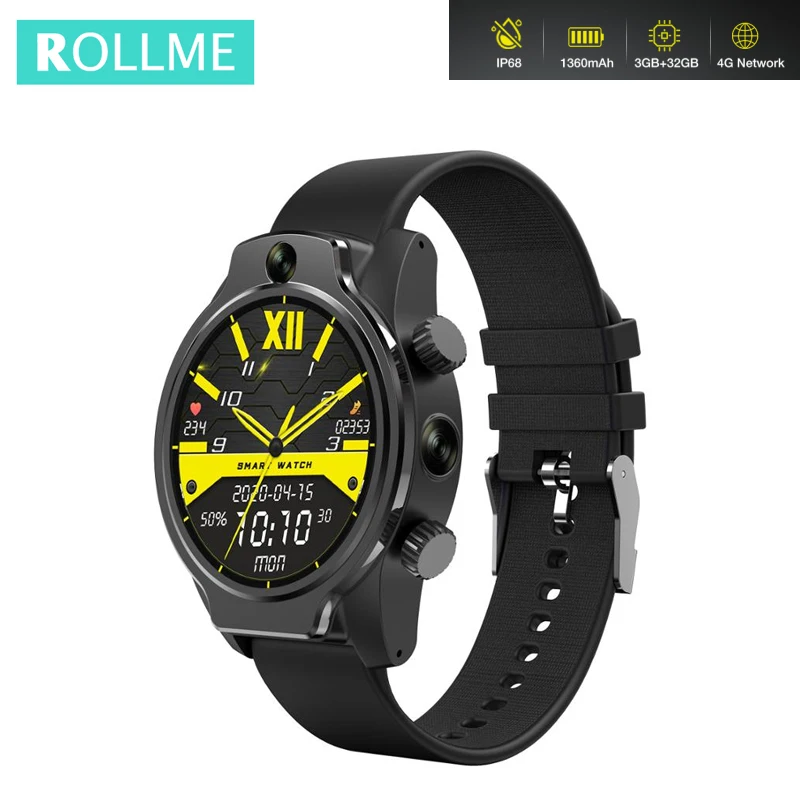 

Rollme S08 Smart Watch MT6739 Quad-core IP68 Waterproof Swimming Heart Rate Dual Camera Face ID GPS 1360mAh 4G Smartwatch