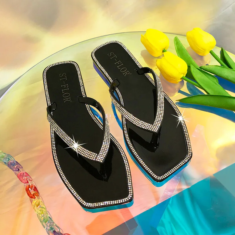 

Rhinestone Jelly Shoes Women's Flip Flops 2021 New Candy-colored Women's Slippers, Outer Wear Colored Diamond Flat Slippers