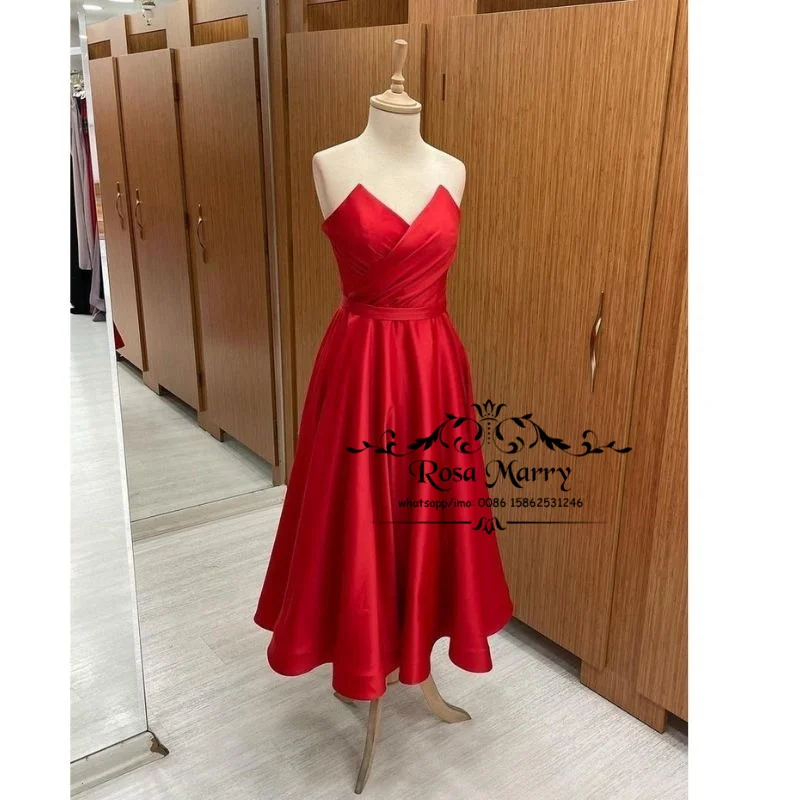 

Красные атласные платья до середины икры для выпускного вечера, трапециевидные вечерние платья с оборками в романтическом стиле 1920-х годов,...