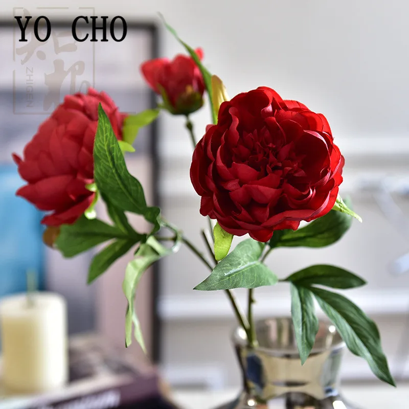 YO CHO 3 головки большие пионы искусственные цветы Шелковый букет для декора дома