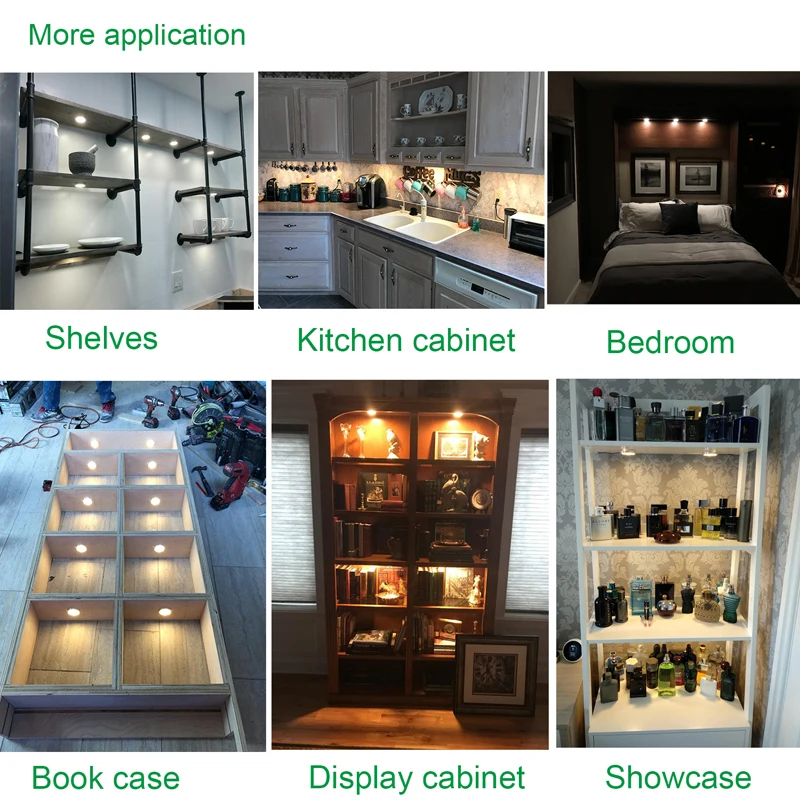 AIBOO LED Linkable Under Cabinet Lighting Dimmable 6/10/12 Puck Lights with Wireless RF Remote Control Hardwired& Wall Plug in