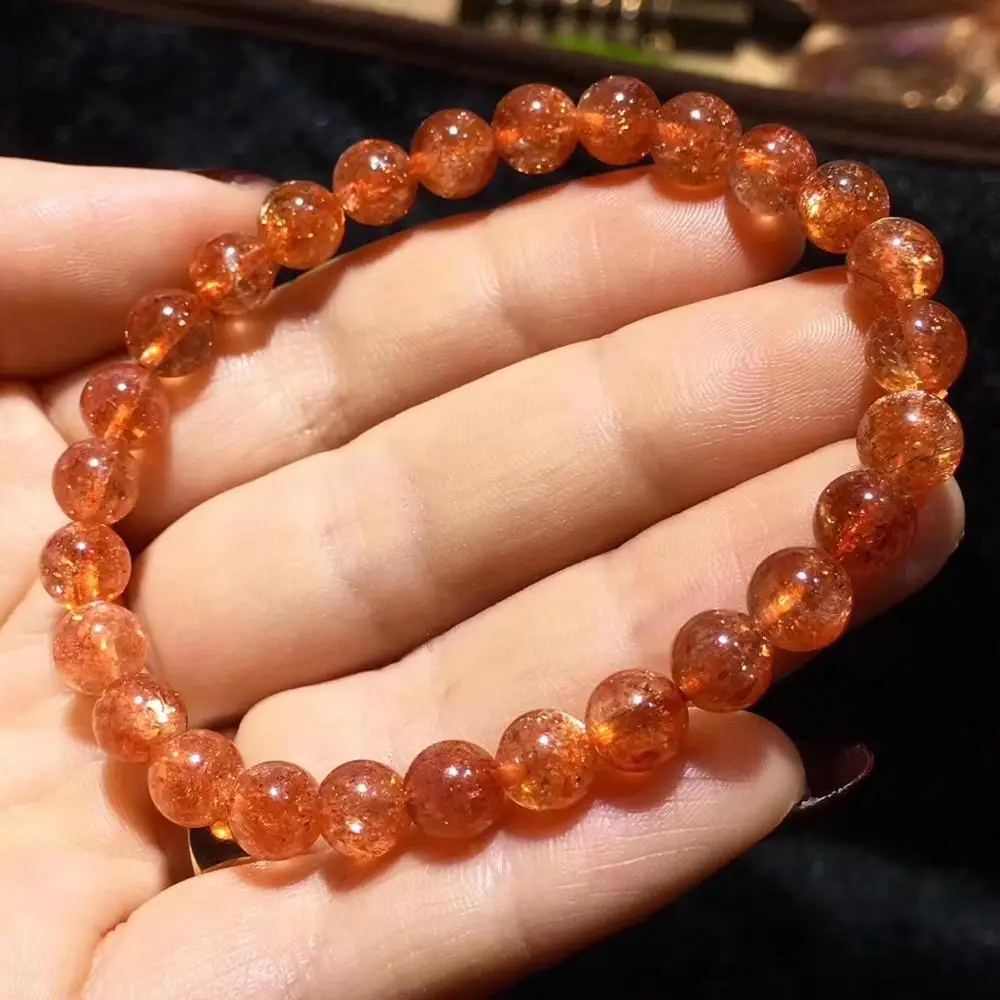 8 мм натуральный Золотой клубничный кварц оранжевый Sunstone прозрачный Круглый