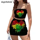 Doginthehole Jamaica Weed Leaf Design женское сексуальное платье, костюмы 2021, новая мода, регги принт, короткие топы и мини юбка, наряды