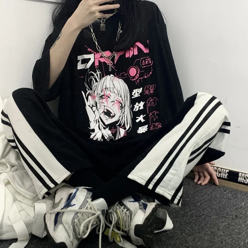 Женская готическая Футболка Harajuku черная футболка с коротким рукавом и принтом