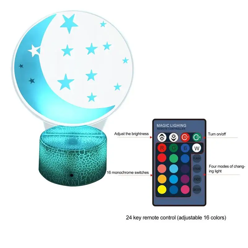 Прикроватный ночсветильник 3D Звезда Луна цветная Сенсорная лампа с
