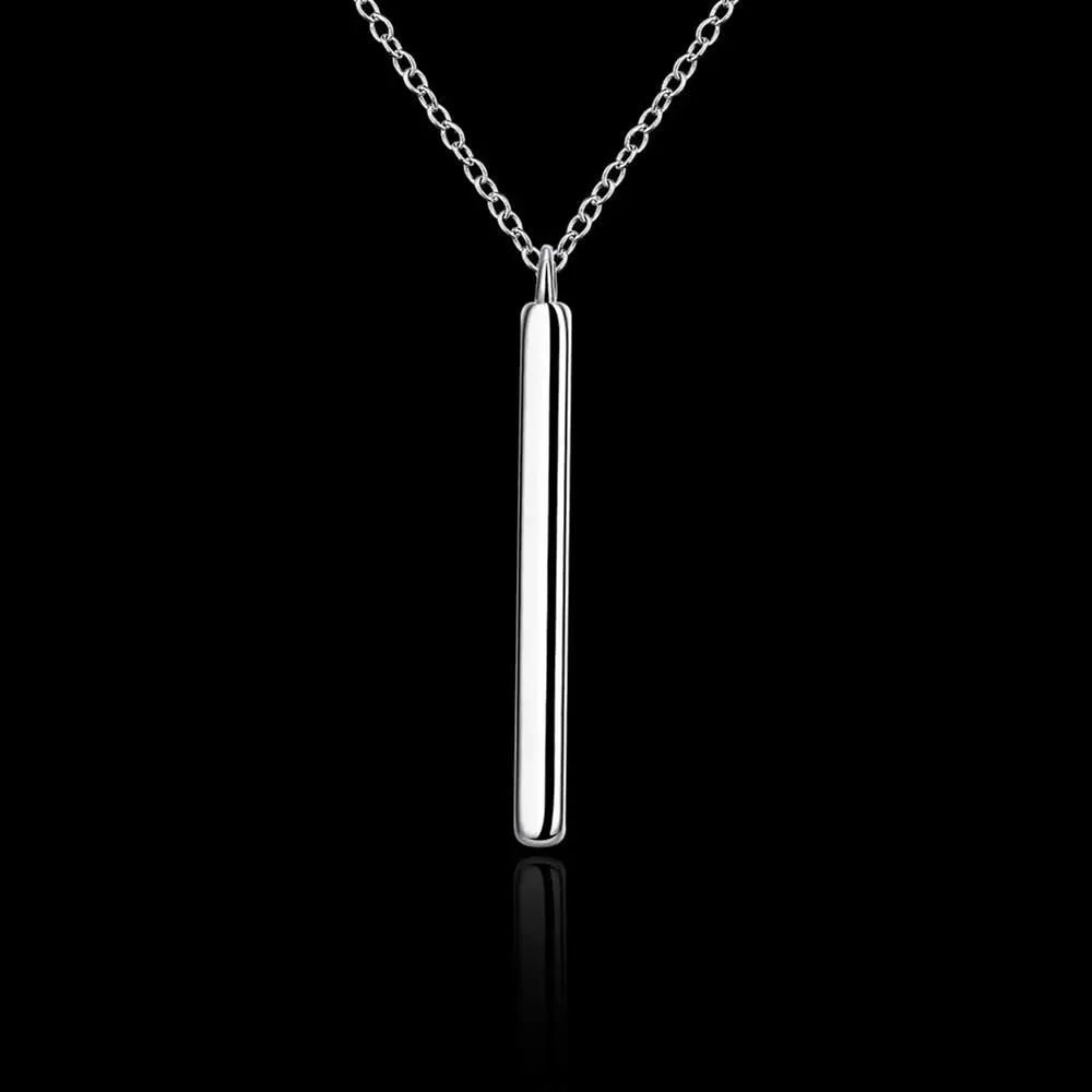 

wholesale 925 Stamp Silver color Cuboid geometry Pendant Necklace For Women 18 inch girl gift high quality party wedding Jewelry