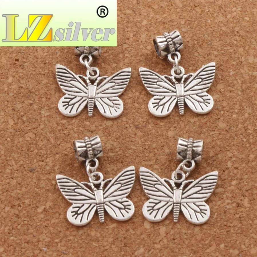Chiricahua White Neophasia Butterfly Big Hole Beads 22.5x27mm 50pcs Zinc Alloy Dangle Fit European Charm Bracelets B1127