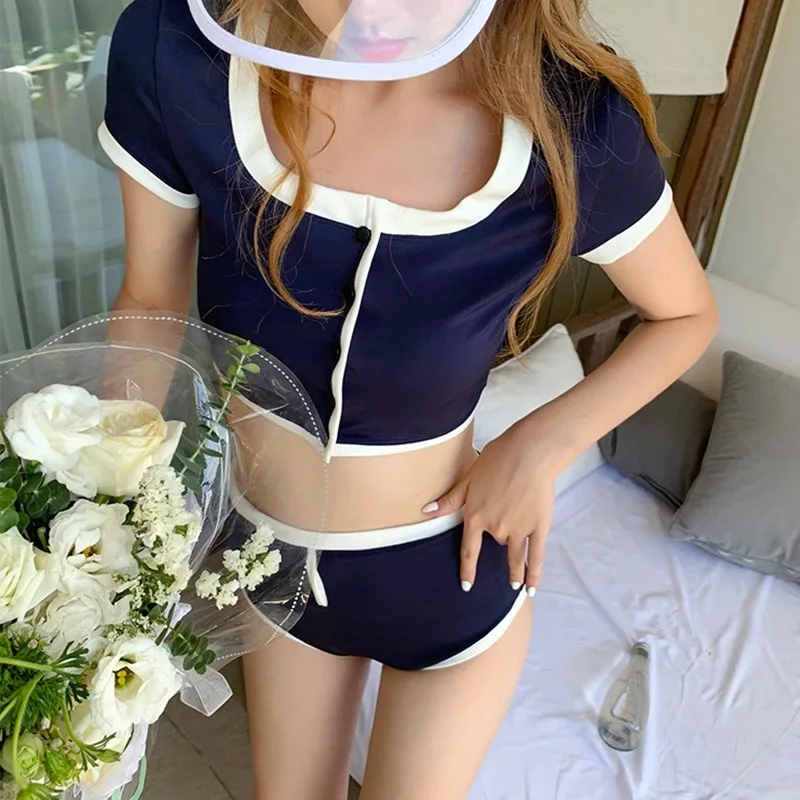 

Sexy High-waisted Swimsuit Female Conservative Student Split Small-breasted Bikini Belly Slimming Hot Spring Asian Beach