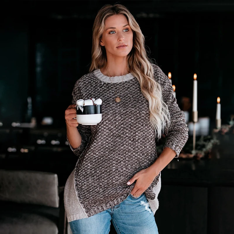 

Fitshinling 2021 Winter Women Sweaters And Pullovers Patchwork Bohemian Vintage Jumper Knitwear Long Sleeve Sweater Female Slae