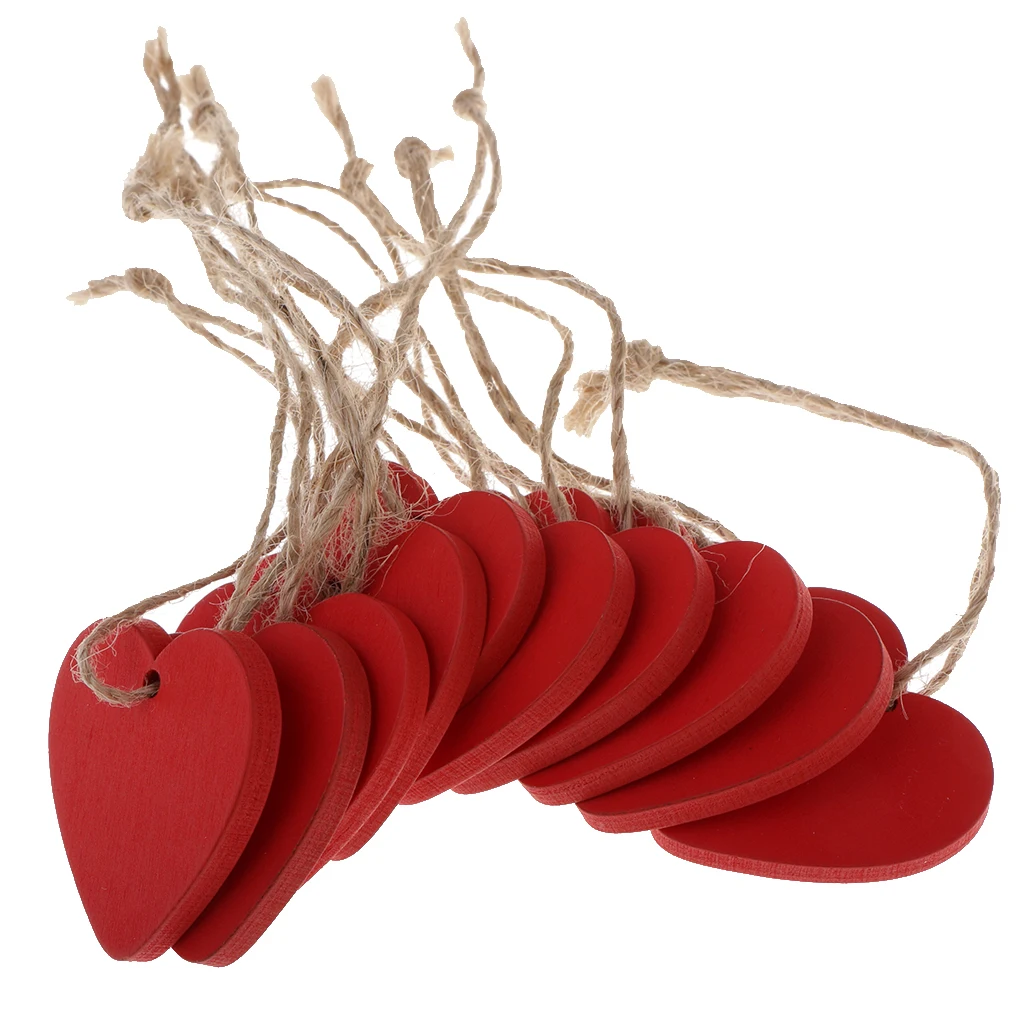 

10x Colored Wood Heart Wedding Decors Gift Tags Signs Hanging Crafts 4x4cm