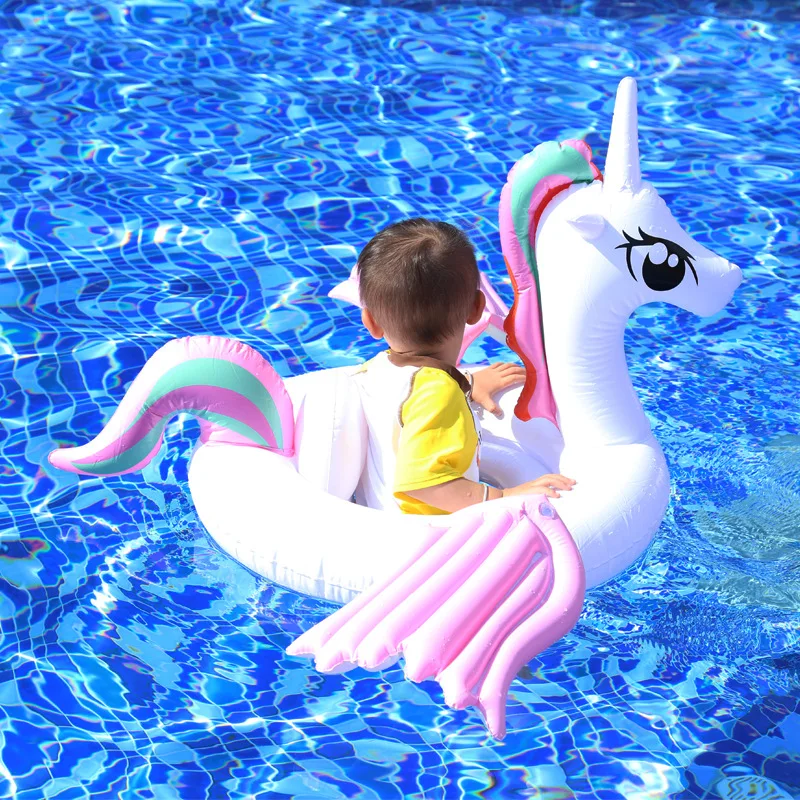 

2022 New Baby Inflatable Rainbow Unicorn Pool Float Ride-On Pegasus / Horse Swimming Seat for Children Floating Island Water Toy
