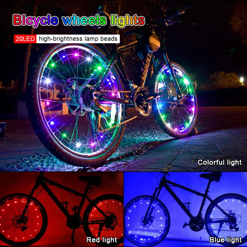 

Водонепроницаемый подсветка для колес велосипеда светильник 2 м 20 светодиодный велосипед колеса светильник Безопасность Предупреждение Велоспорт мигающий светильник с ААА Батарея