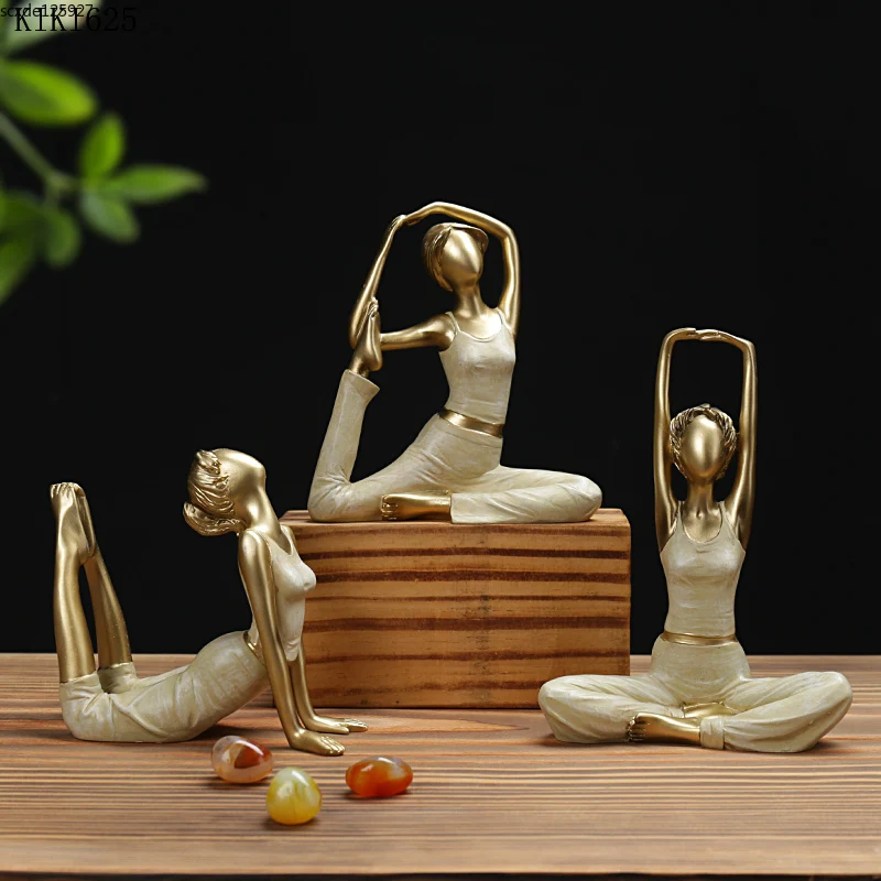 

3-piece Set of Resin Yoga Figures Small Sculptures Imitation Metal Yoga Girls Crafts Room Characters Crafts Gift Home Decoration