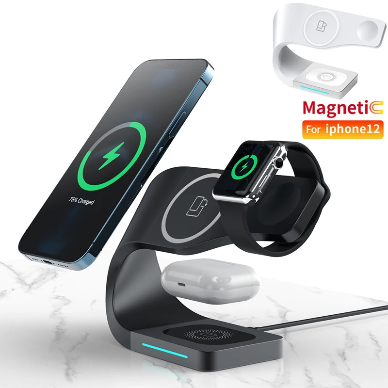 

Магнитная Беспроводная зарядная подставка, зарядная док-станция 4 в 1 для IPhone 12 Pro Max, Apple IWatch AirPods, 15 Вт