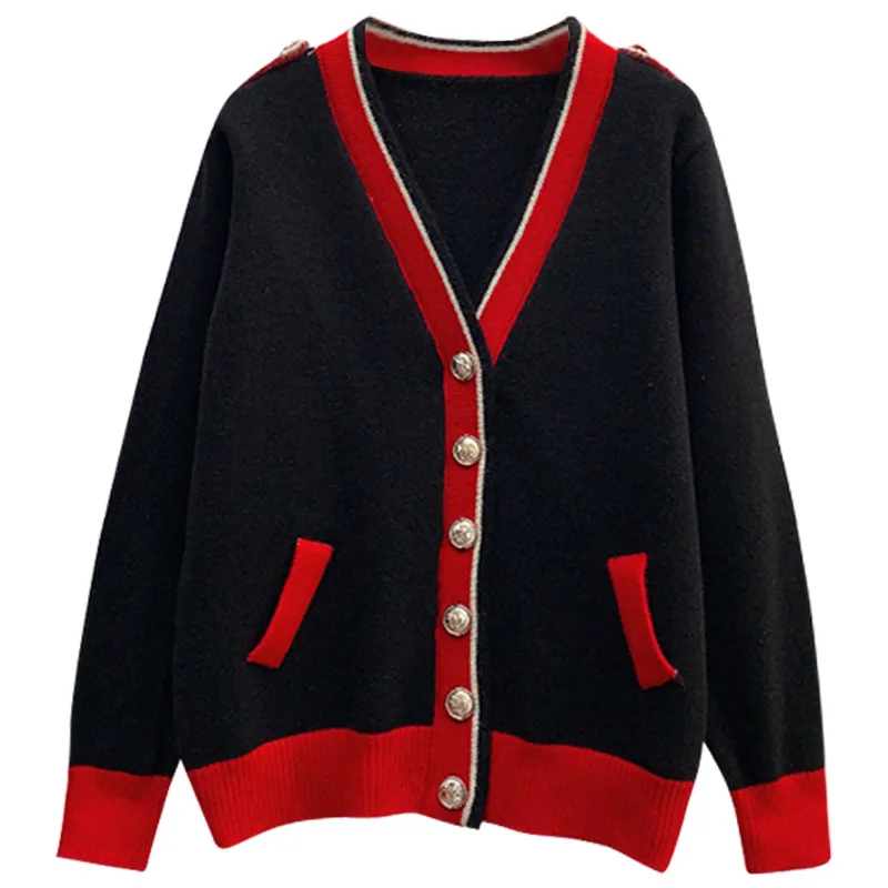 

Red cardigan sweater jacket women South Korea 2020 autumn and winter new style foreign loose outer wear lazy knit top