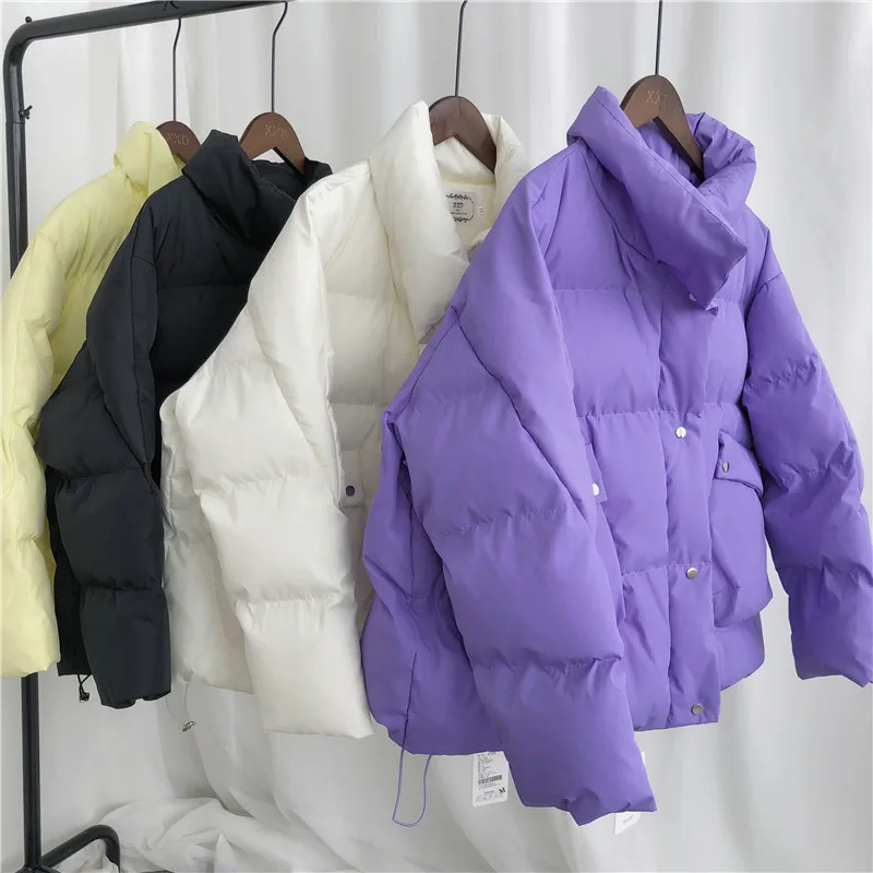 

JCHB 2021 Winter Jacket Coat Women Casual Korean Style Purple Padded Jackets Beige Warm Clothes for Women