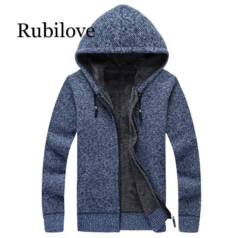 

Мужская Меховая куртка Rubilove, из плотного вельвета и хлопка, с капюшоном, на зиму, вязаный свитер, кардиган, для улицы, для весны и зимы