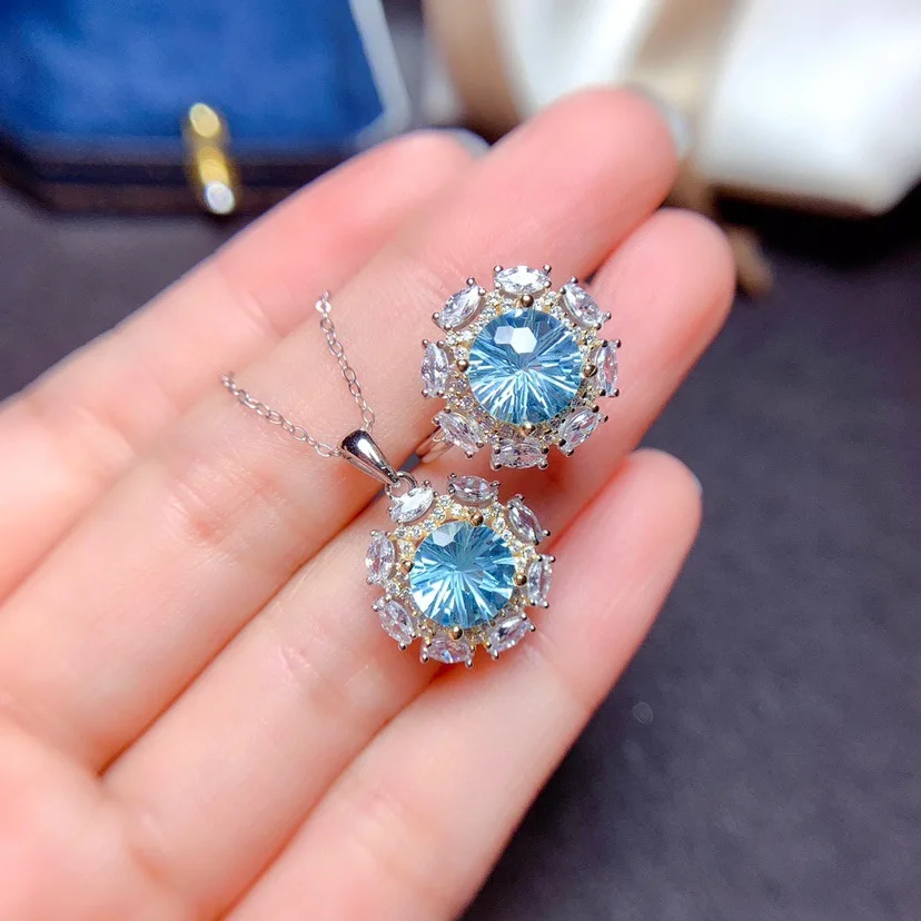 

DIWENFU Genuine 925 Sterling Silver 45cm Necklace Pendant for Women Collares Mujer Blue Topaz Gemstone Bizuteria Ring/Necklace