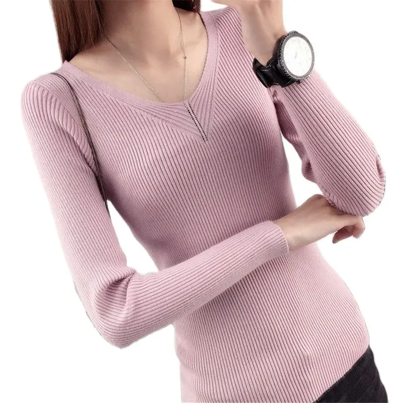 Новинка 2021 весенний пуловер Женский Универсальный свитер с V-образным вырезом и