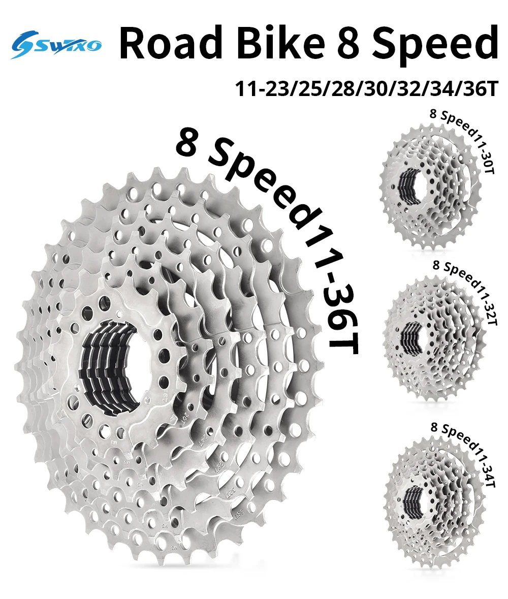 

SWTXO Road Bike Cassette 8 Speed 11- 23T 25T 28T 30T 32T 34T 36T Bicycle Freewheel for SHIMANO High Strength Waterproof Mudproof