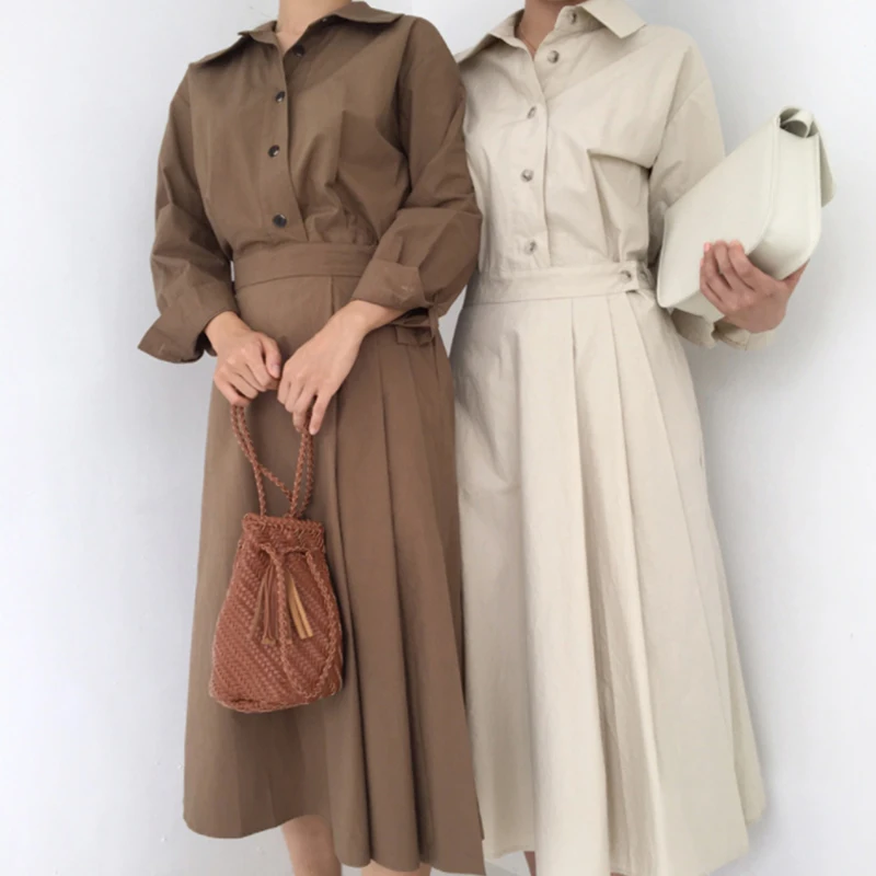 Платье BGTEEVER женское однобортное с длинным рукавом повседневное минималистское