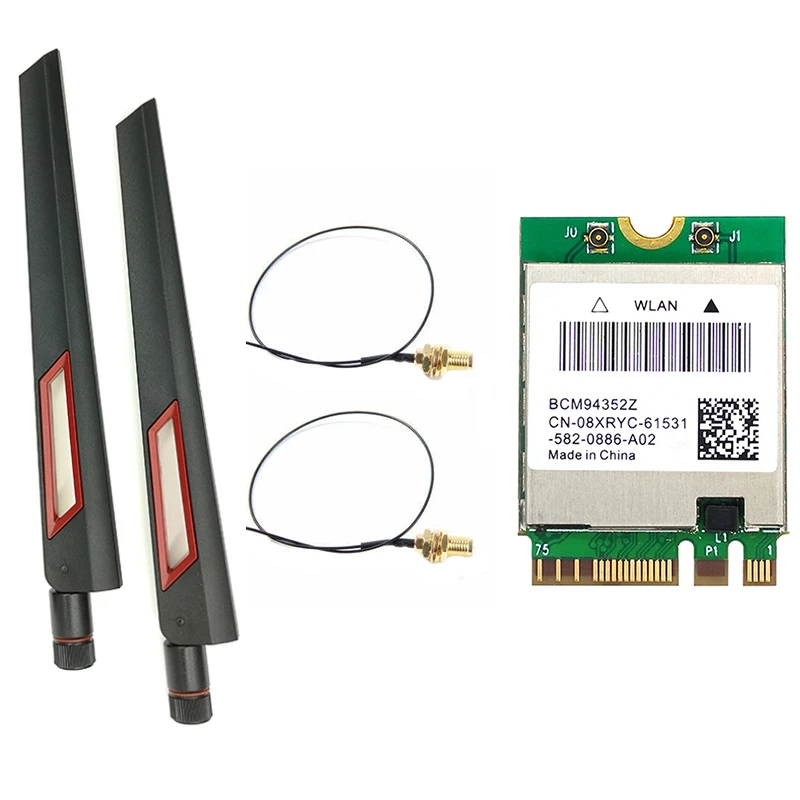 

HOT-Network Card BCM94352Z 1200Mbps 5G/2.4G Dual Band BT4.0 SMA M.2 NGFF with 8DB Antenna for Hackintosh MAC