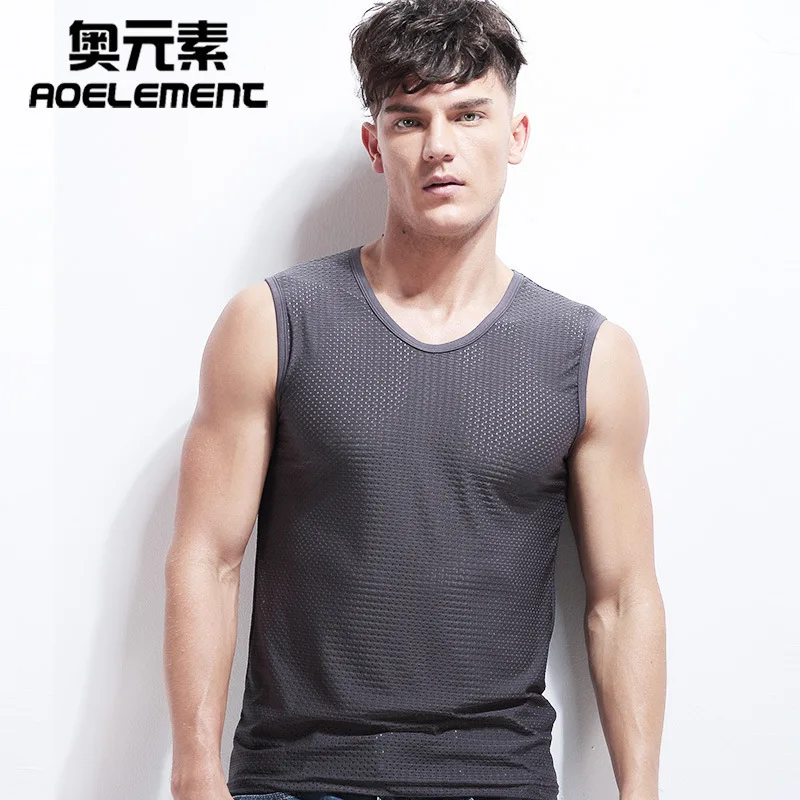 

Mesh sleeveless men's health vest youth ice silk hollow breathable wide shoulder vest V-neck plus loose vest bottoming