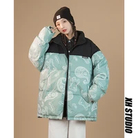 women trend print winter coat 2021 winter color blocking couples bread stand collar parkas casual japanese couple padded jacket