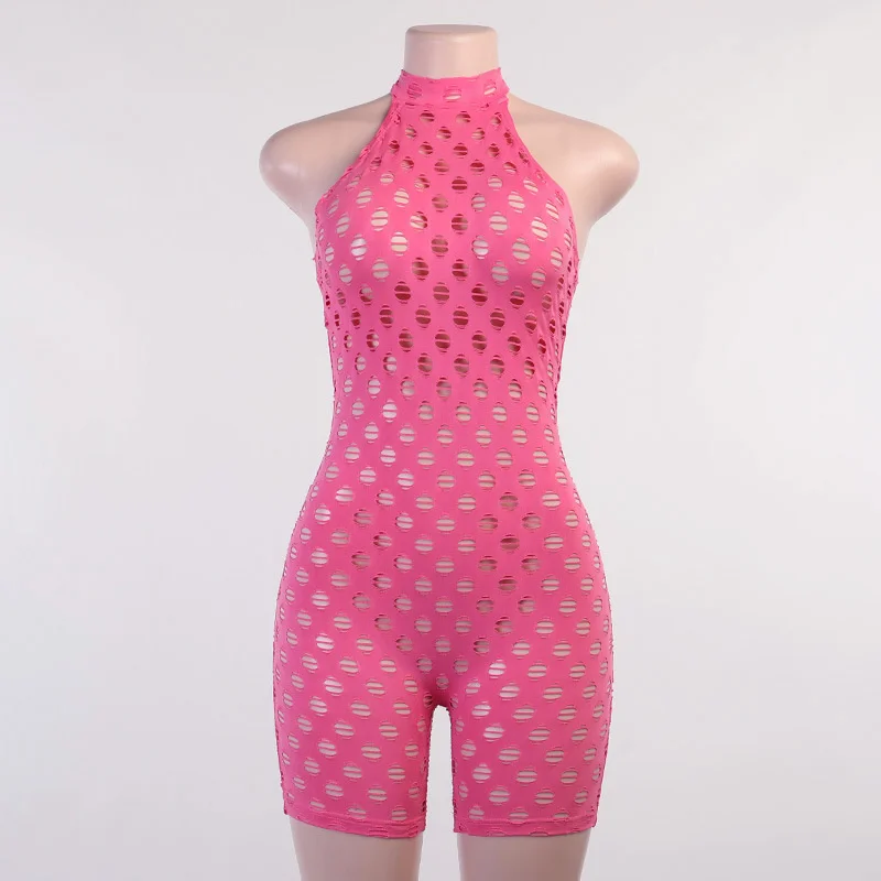 

Sexy Bodycon Playsuit 2021 New Body Summer Clothes One Piece Club Outfits Hollow Out Rompers Backless Womens Jumpsuit