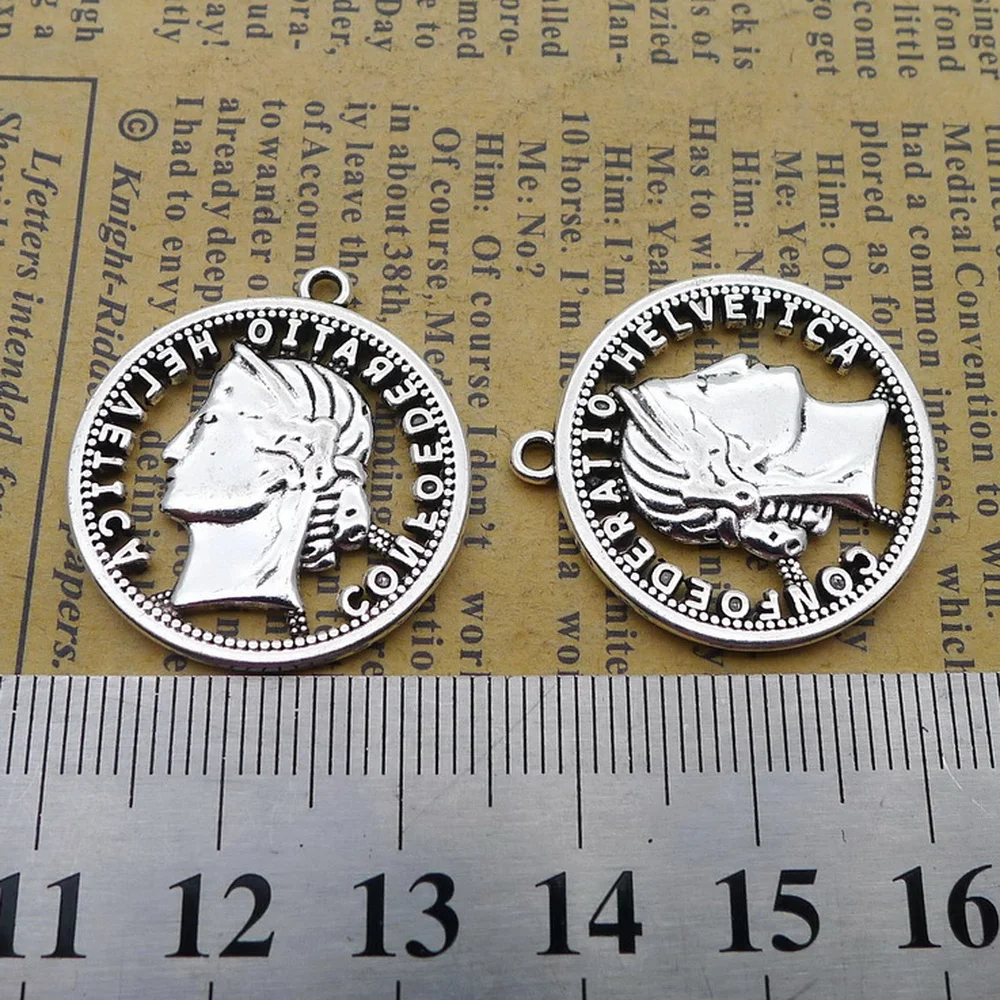 

50pcs Head Portrait Charms 25mm x 26mm DIY Jewelry Making Pendant antique silver color