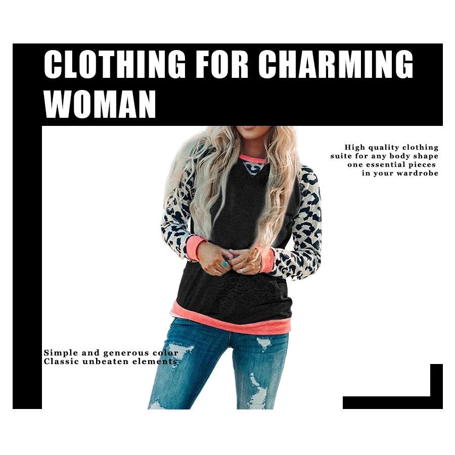 

Women Hoodie Long-Sleeved Fall Leopard Printing Contrast Stitching Street Style o-Neck Pullovers Sweatshirt Female Clothing Tops