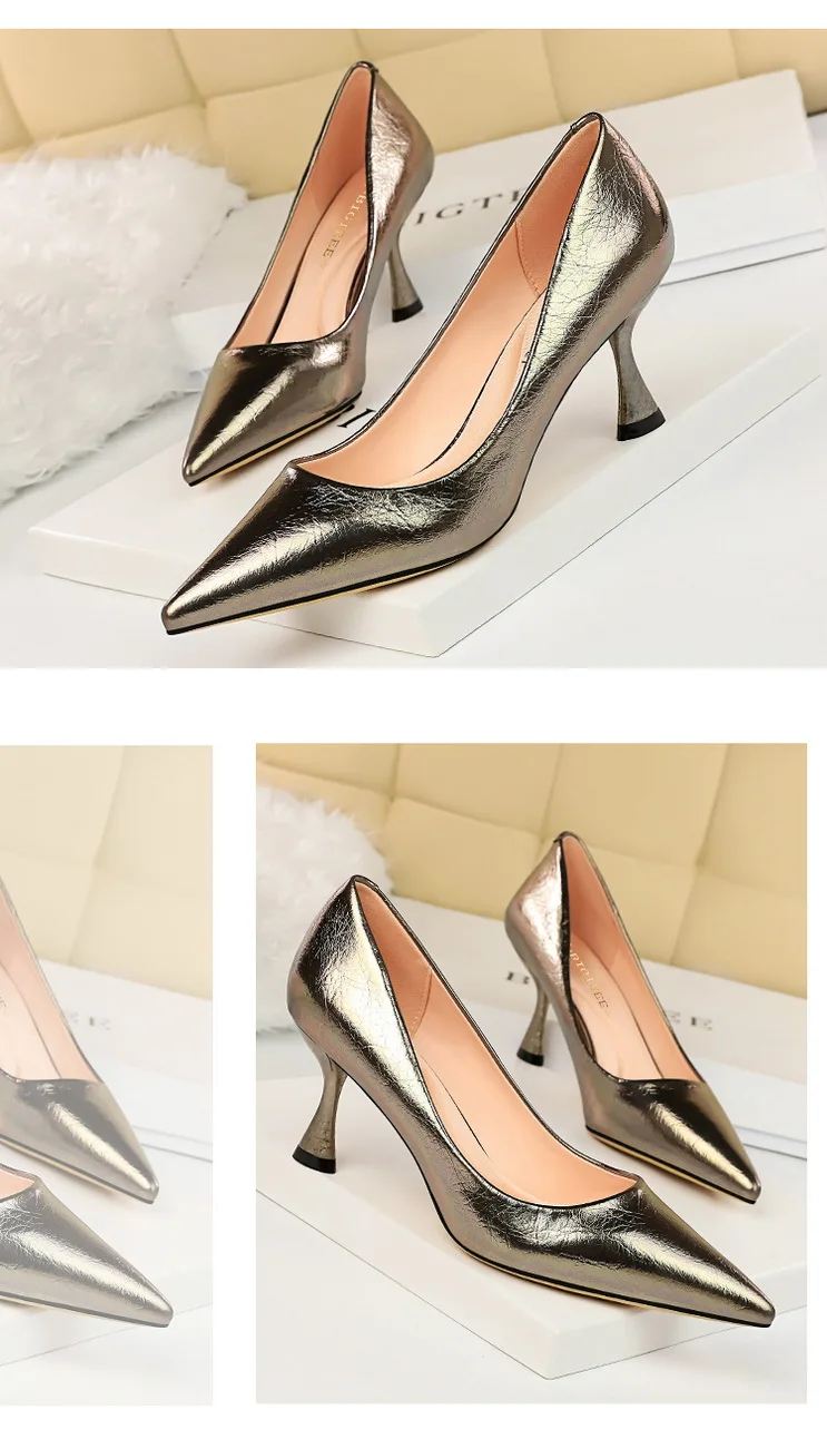 New Women Pumps High Thin Heel Metal Pointed Toe Shallow Sexy Ladies Bridal Wedding Women Shoes Gold High Heel Female Pumps