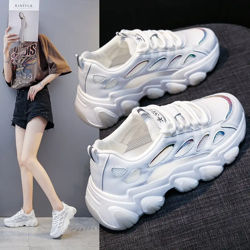 

Size 35-40 2021 New Casual Women's Sneakers Lace Up Platform Shoes Woman For Thick Soled Vulcanize Shoes Comfortable Footwear