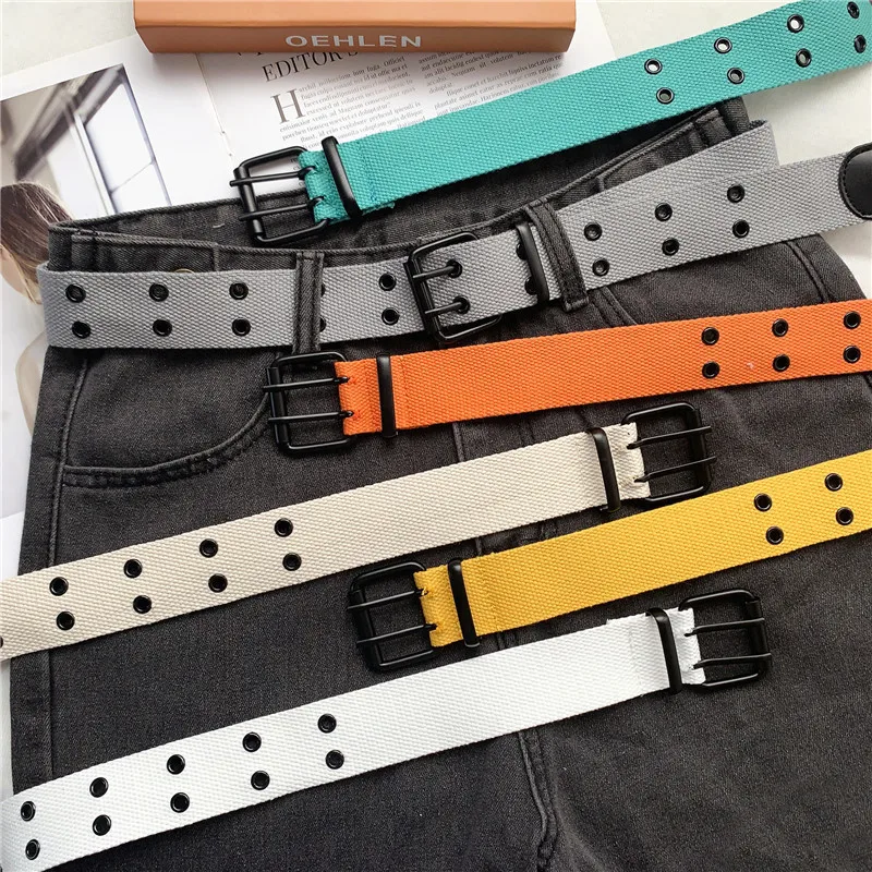 

Canvas Tactical Belt For Man Double Row Hole Wide Belts For Women Unisex Hollow Jeans Steam Eye Corset Female Vintage Ceinture
