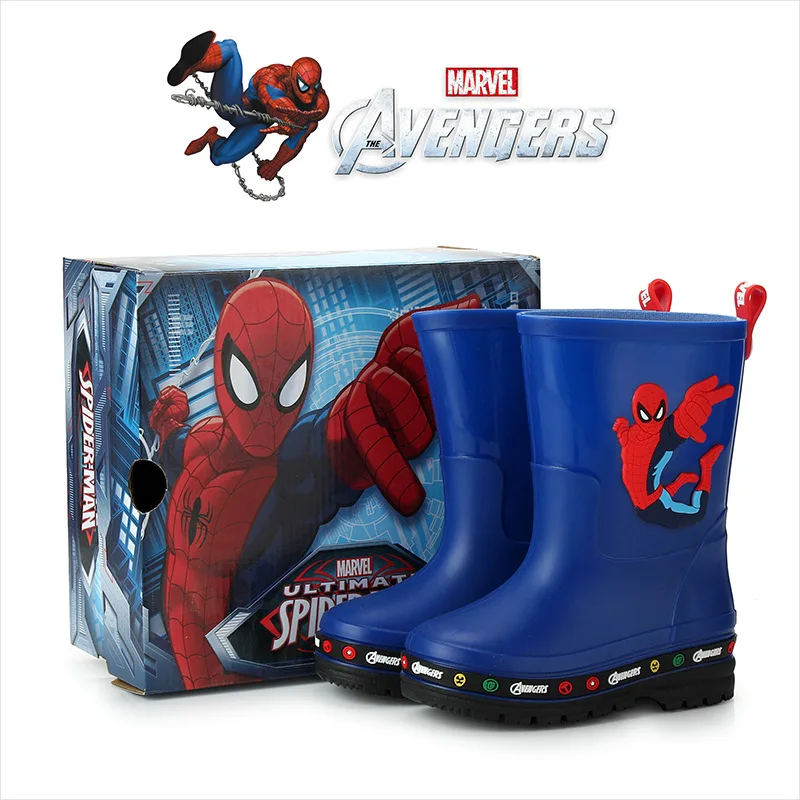 

Disney Marvel Spiderman Boys snow Rubber Shoes Removable And Cotton Warm Children's Rain Boots Girls Overshoe Glue Winter velvet