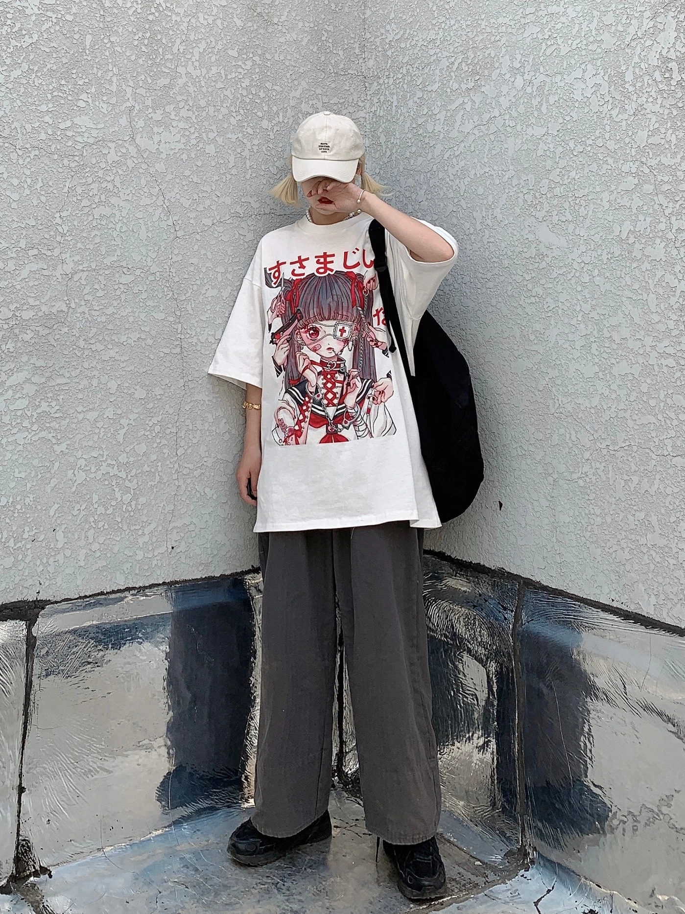 

WHOHOLL Summer Japanese Anime Cartoon Maid Print T-shirt High Street Hip Hop Gothic Man Women Couples Short Sleeve Tshirts