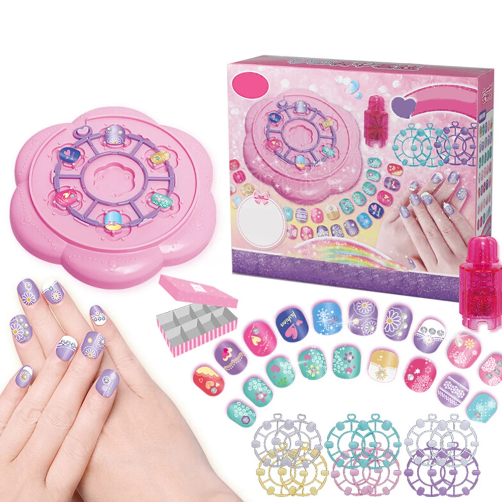 

Children Pretend Nail Makeup Set Toys Girl's Play House Makeup DIY Fake Nail Patch Manicure Set Nail Art Toys for Girl Gift