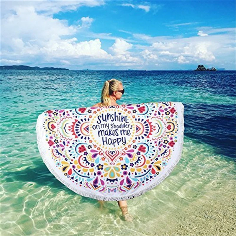 Пляжное полотенце с принтом мандалы и птиц абсорбирующее Мягкое Круглое из