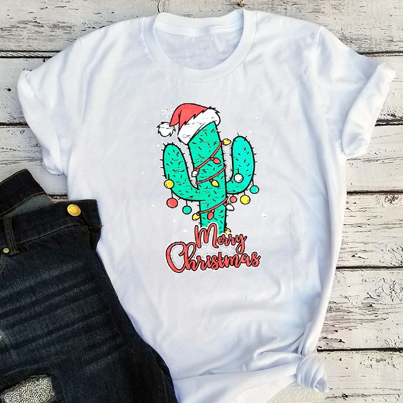 

Christmas Cactus Shirt Christmas Tree Clothing Women Kawaii Christmas Vacation Shirt Vintage Women Sexy Tops Plus Fashion Cute