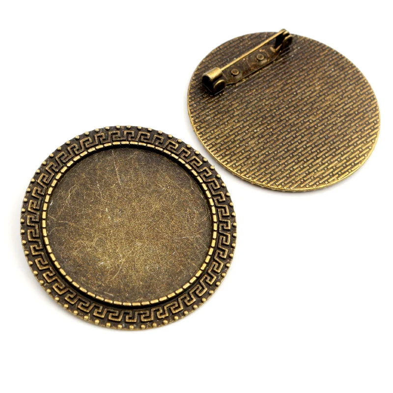 

Fashion New 5pcs 35mm Inner Size Antique Silver Plated Bronze Brooch Style Cabochon Base Setting Charms Pendant Jewelry Findings