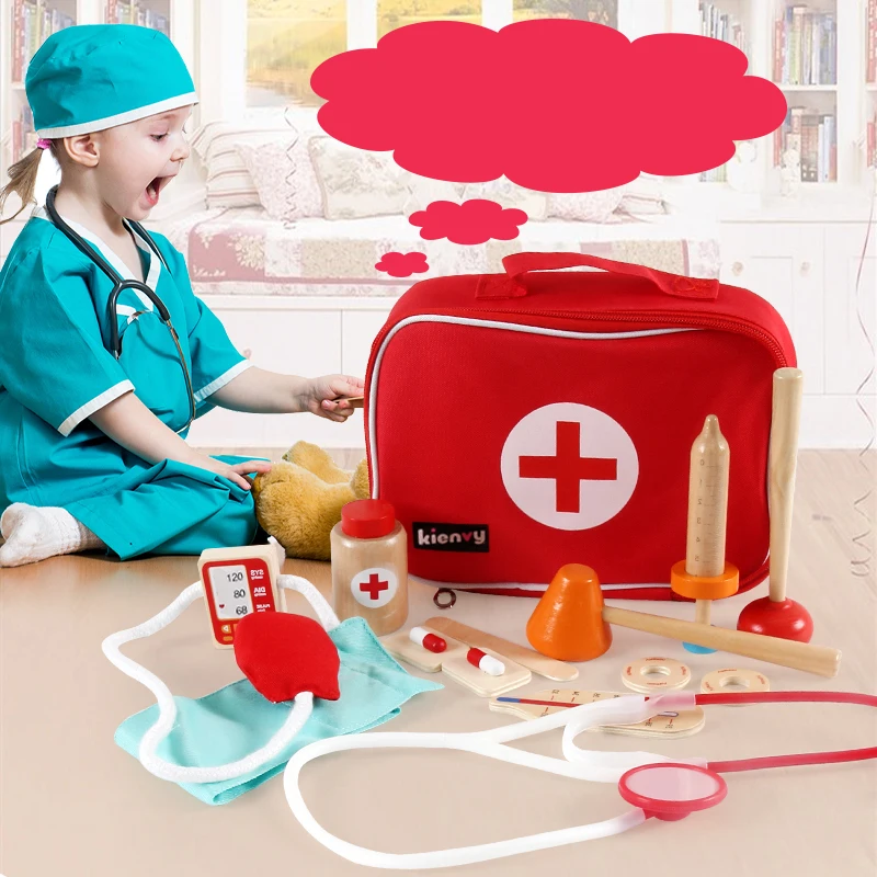 

Wooden Pretend Play Role Play Doctor Toy Set for Children Medical Kit Stethoscope Accessories Nurse Toys for Little Girls 4 Year