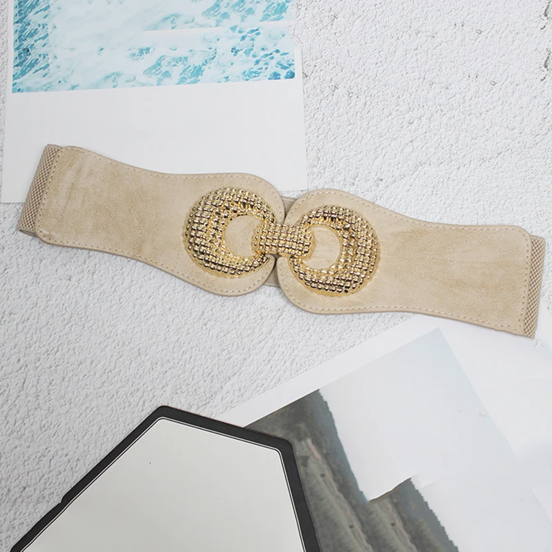 

Buckle Golden Round Pu Leather Elastic Belt Personality Women New Fashion Tide All-match Spring Autumn 2021 1DD3019